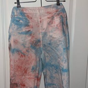 Pinky Orangish Blue White Tie Dye Jeans - cool cute stylish - Boohoo Blue sz2
